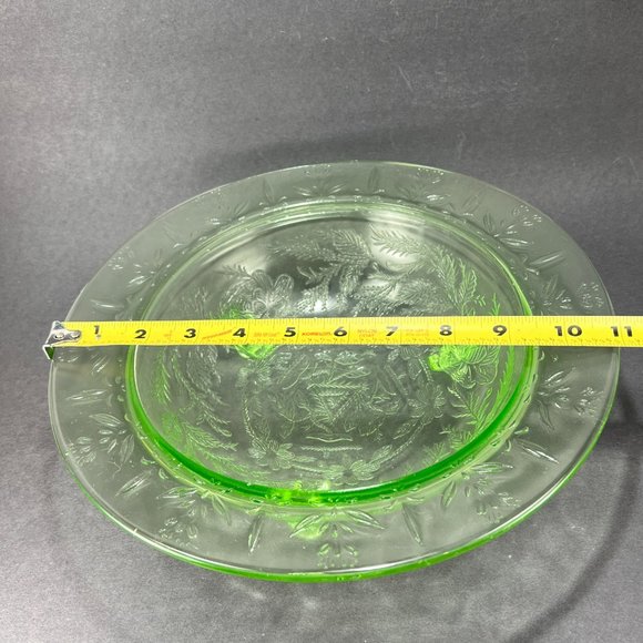 Vtg US Glass Rose Thorn Green Depression Vaseline Uranium Bowl 3 Toe Footed 30s - Picture 15 of 16